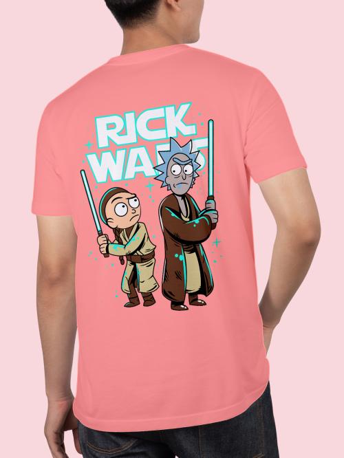 BLISSINK RICK AND MORTY Front And Back Printed Coral Cotton Tshirt for Men