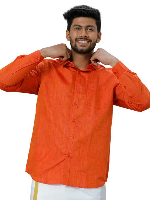 RAMRAJ Men Cotton Full Sleeve Orange shirt- Prestigious Fit & Liberty Cut (44; Orange)