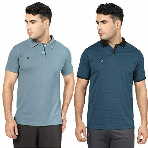 KRONOS Men Multicolor Polyester Blend Polo T-shirt (Pack Of 2)
