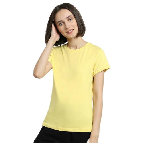 Bewakoof Women's Yellow Solid Round Neck Short Sleeve T-shirt