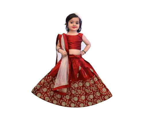 NAZARA FASHION Girls Red Embroidered Silk Blend Lehenga Choli Set With Dupatta ( 4 - 5 Y )