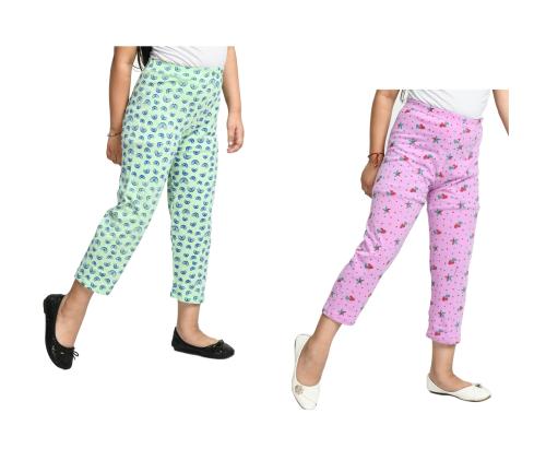 IndiWeaves Girls Cotton Printed Regular Pyjamas Lower Pants (Pack of 2)