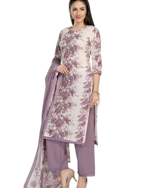 WE WOMEN EXPRESS Lavender Colour Floral Casual Wear Kurti Paired With Pant And Dupatta