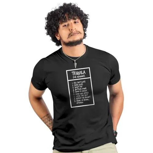 LINE PODU Tequila for Dummies Cotton t Shirt for Men | Quirky and Funny | Graphic Print Black