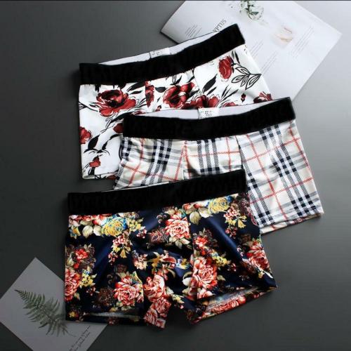 Rainsoul Briefs Underwear 3Pcs/Lot Men Underwear Boxers Shorts Print Ice Silk Smooth U Convex Design Cueca Boxer Sexy Underpants silk cotton comfortable short long innerwear boys floral multidesign multicolor (PACK OF 3) - M