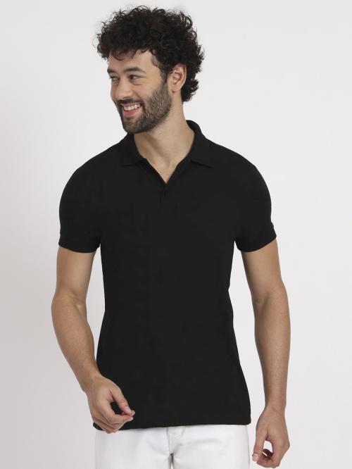 STYLE ACCORD MEN COTTON SOLID POLO TSHIRT BLACK
