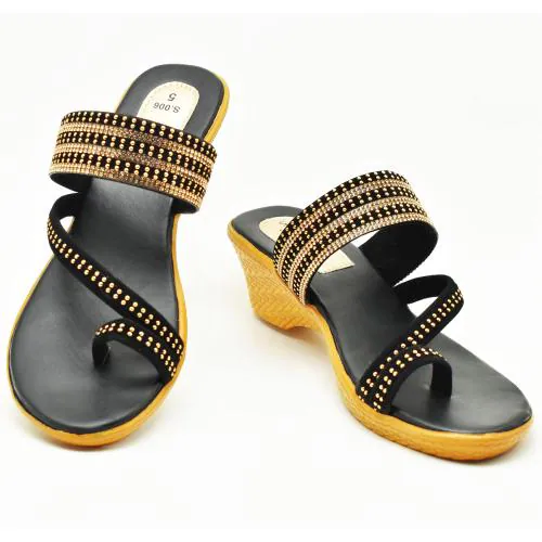 Indiforce Black Heeled Sandals for Women