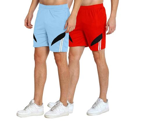 Oora Men Sky, Red Pack Of 2 Sports Shorts