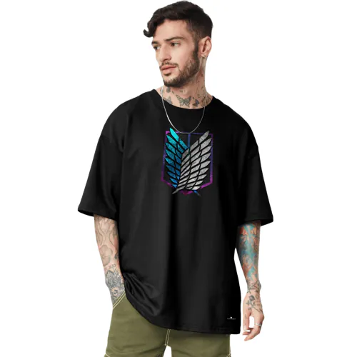 2XL - Black AOT Scouts Attack On Titan Oversized Cotton T-shirt Anime Oversized T Shirt TeesTheDay