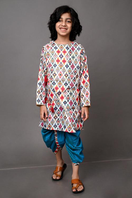 Vesham Boys Green Cotton Silk Single Kids' Ethnic Sets