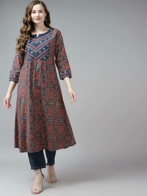Yufta Multicolor Women Pure Cotton Kurta and Palazzo Set