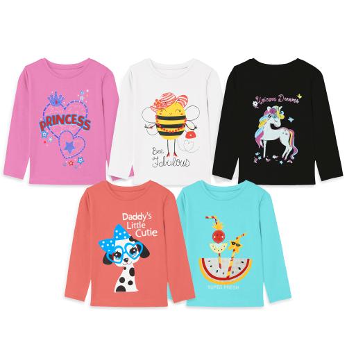Trampoline Girls Multicolor Printed Cotton Pack of 5 Full Sleeves T-shirts