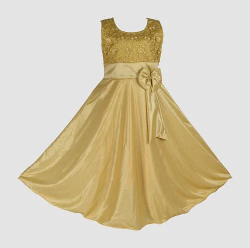 9stiches Golden Colour Long Frock For Girls