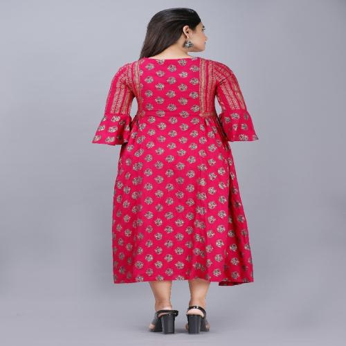 Anarkali Dress for Women | Rayon Printed Rajasthani Ethnic Designer Wear Kurtis for Girls | Readymade Stylish Long Anarkali Kurta for Women (Color-Pink,Size 