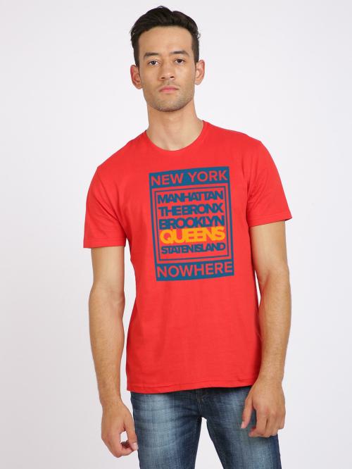 BLACK RADIO Men's Cotton Printed Red T shirt