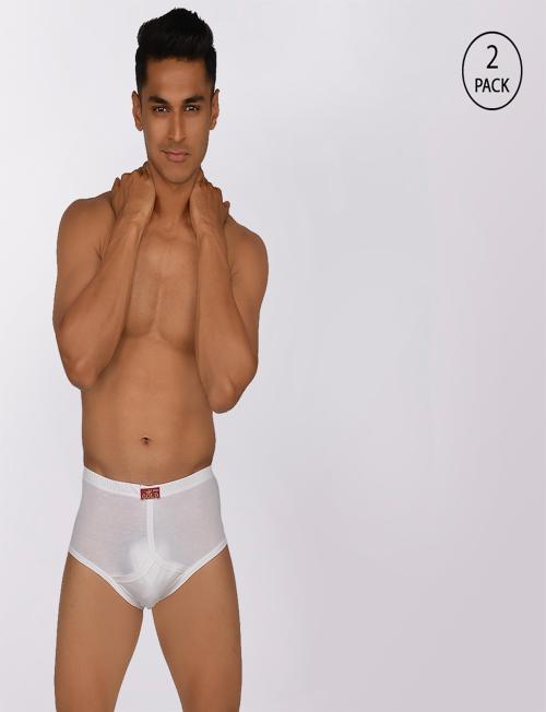 VIP Gold Men Solid White Pure Cotton Briefs (Pack of 2, 95 CM)
