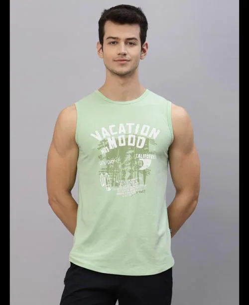 Rigo Men Mint Printed Round Neck Sleeveless T-Shirt Vest