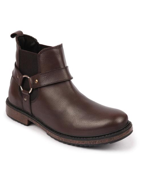 Buy FAUSTO Men Brown High Ankle Genuine Leather Side Ring Buckle Design