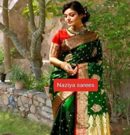 NAZIYA SAREES Banarasi satin silk saree(GREEN)