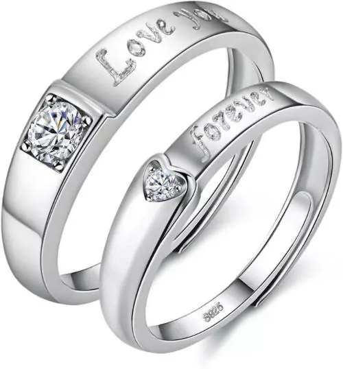 Nilu's Collection Platinum Plated Metal Adjustable Couples Ring for Men and Women (Set of 2)