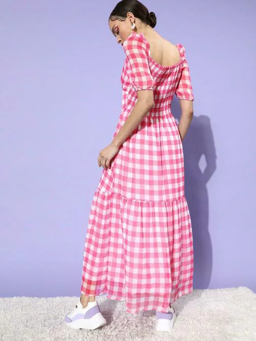 StyleStone Women Pink Check Dress