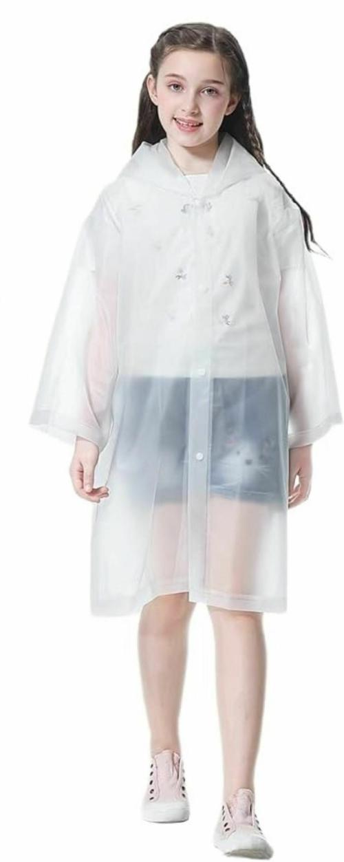 INFISPACE Kid's Reusable EVA Rain Poncho Raincoat| Rain Jackets Long with Hood White Color Raincoat pack of 1