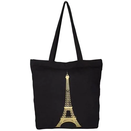 Vivinkaa Black Eiffel Print Tote Bag For Women