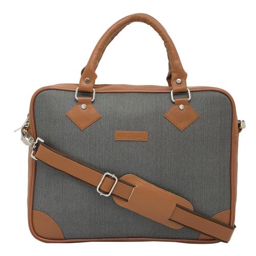Buy Mboss Grey, Brown Faux Leather Laptop Bag, 6.5 L Online at Best