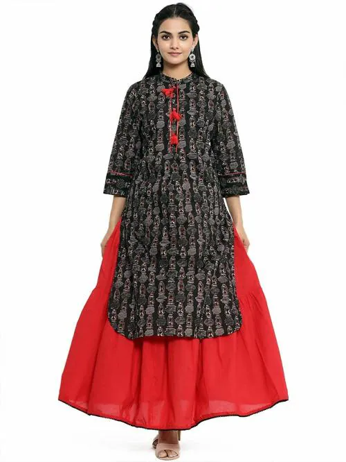 Miravan Women Black Printed Cotton Salwar Suit Set - 4XL