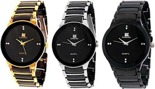 IIK Collection Watches Analogue Black Dial Men's and Boys Watch (Pack of 3)-(IIK-013M-021M-034M) -(IIK-013M-021M-034M)
