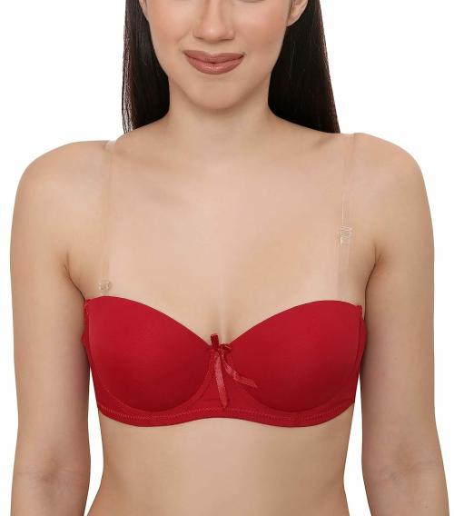 QAUKY Cotton Women Nylon Padded Underwire Transparent Strips Backless Bra
