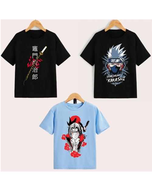 Gudpig Boys Anime Printed Tshirt (Pack of 3)