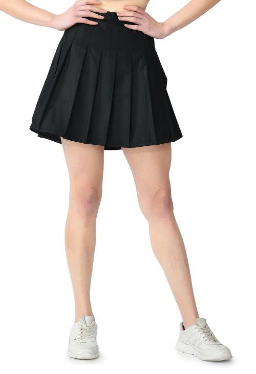 KLART Skirt with attached shorts | Skirt for Women | Pleated Skirt | Tennis Skirt | Mini Skirt | Girls Skirts | Midi Skirt | Short Skirt | Skort (Black - Size 36 Inches /3XL)