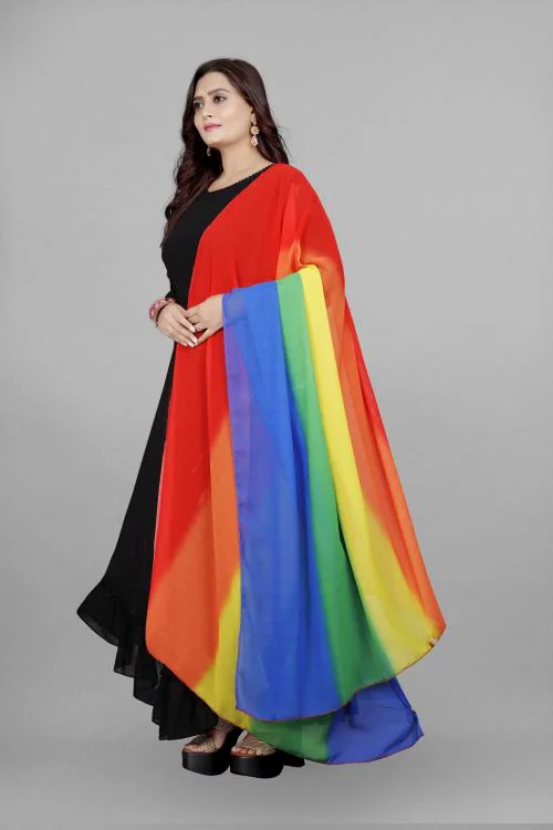 Harrica Women's gown with dupatta color: black gown & multicolor dupatta-size-M