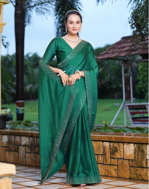 Satrani Georgette Green Color Saree with Blouse piece