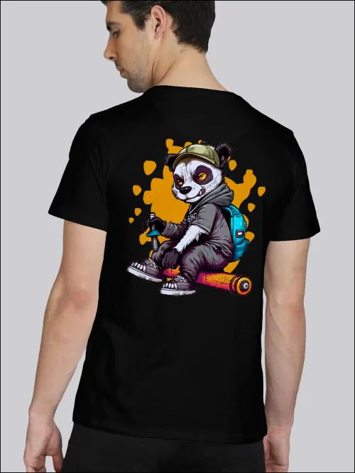 BLISSINK Cartoon Front And Back Printed Black Cotton Tshirt for Men