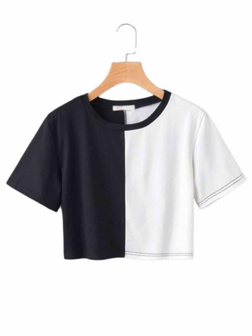 AJ Brothers Girls 2 Colour Stylish top Half Sleeve Crop top for Girls and Woman-BLACK-XL