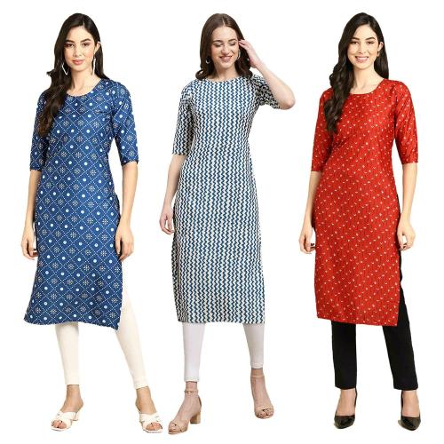 1 Stop Fashion Women's Crepe Digital Print Straight Kurta [Pack of 3] {CCW-353-331-370-XL}