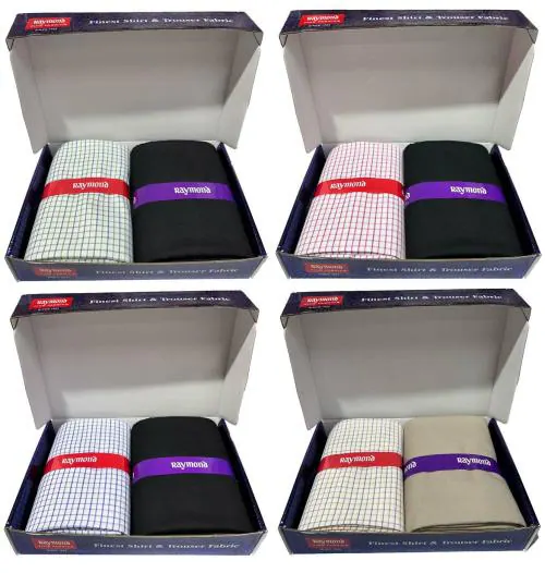 Raymond Checkered Pc-Cotton Shirt & Trouser Fabric Combo of 4 in Moments Gift Box Pack (Shirt-2.25 m, Pant-1.20 m)Combo-3