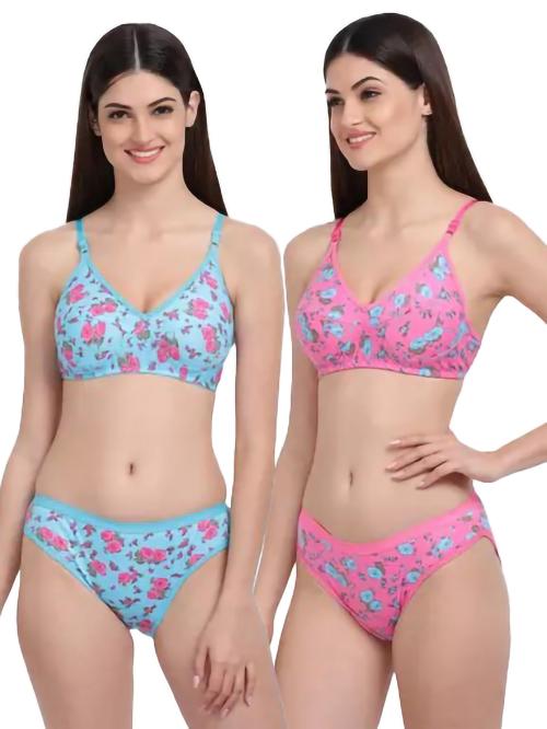 PIBU Trendy Style Blue,Pink Bra Panty Set For Women Lingerie Set Pack of 2