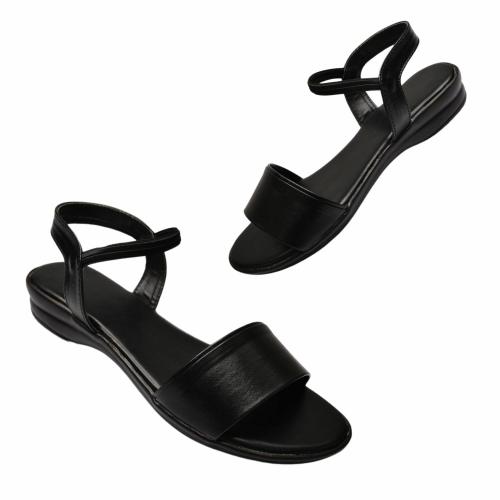 Stepee Casual & Stylish Black Slingback Ankle Strap Open Toe Fkat Sandal for Women