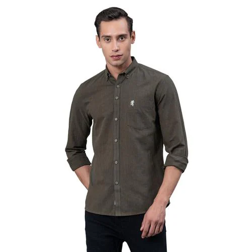 Red Tape Olive Solid Cotton Linen Men's Shirt