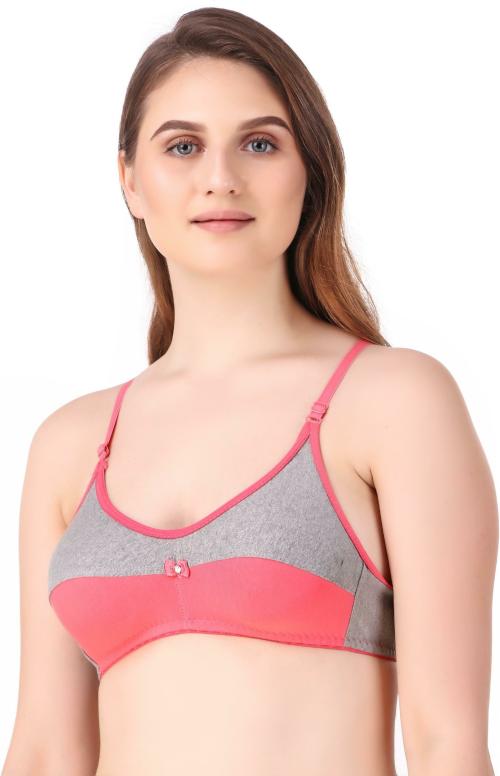 Inner Happiness Pink Cotton Blend Women T-Shirt Non Padded Bra