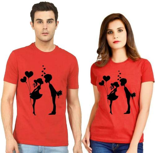 Tween Trends Couple Collection Printed Couple Round Neck Red T-Shirt