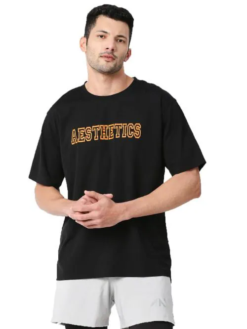 Aesthetic Nation Men Black Tencil Lycra T-Shirt