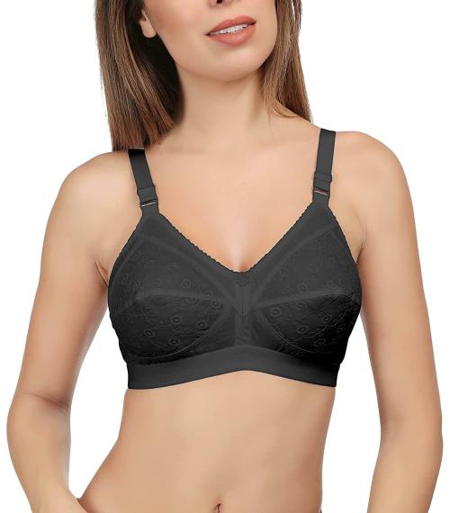 Eve's Beauty Women Black 40D Embroidered Cotton Bra (40D)