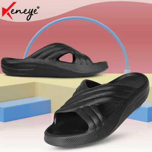 Keneye Fashion Super Soft & Comfortable Breathable Upper Arch Fit Support Sole Black Slide For Men's