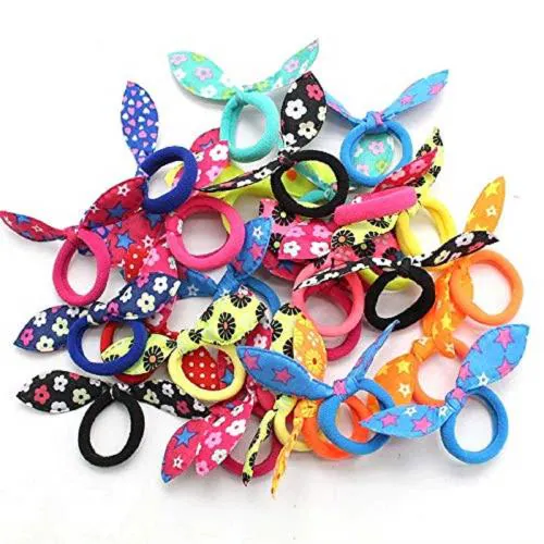 THE MAXIM Cute Rabbit Ear Hair Ties Bands Scrunchies for Girls Ponytail Holder Pack of 24
