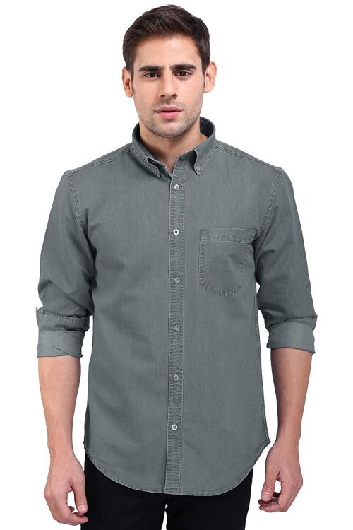 FLAGS Mens Steel Gray Solid Cotton Regular Fit Casual Shirt