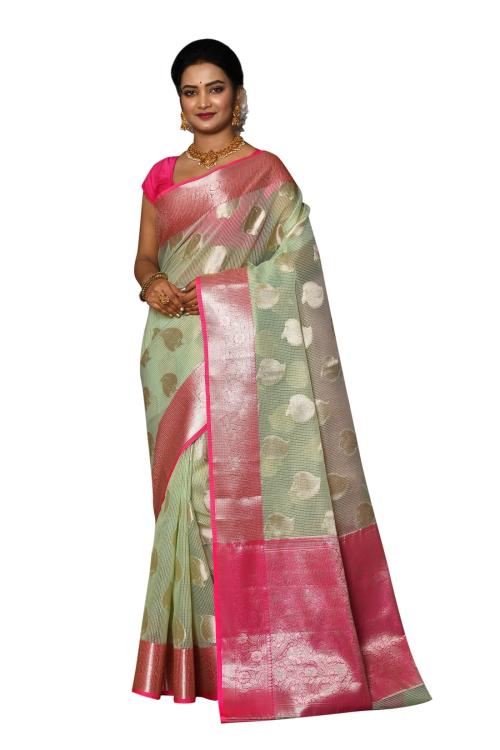 Banarasi Cora Check Boota Saree With Blouse Piece